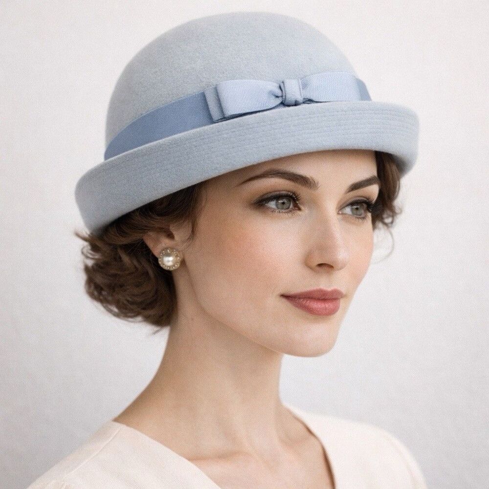 VTG 1960s Blue Felt Bowler Hat Fashion Guild Sz‎ 22 Distinction Women’s Derby